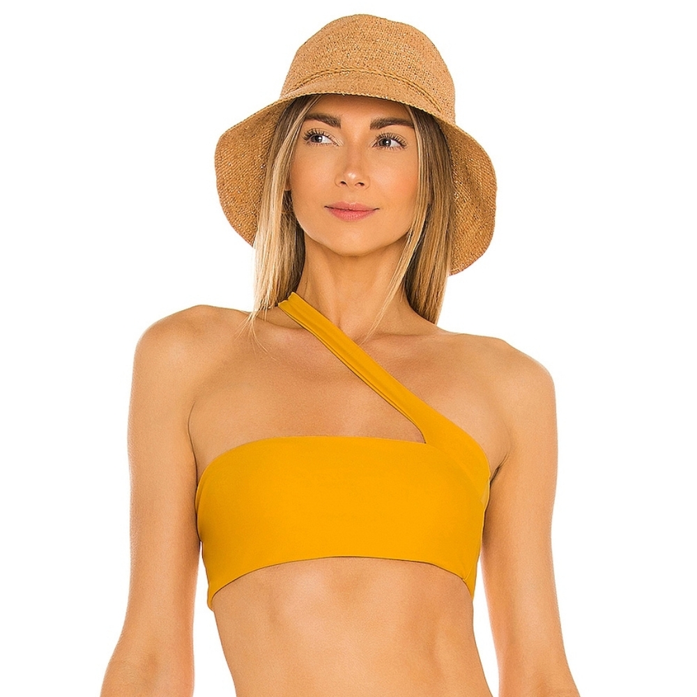 NWT JADE SWIM‎ Halo One Shoulder Golden Bikini Top L